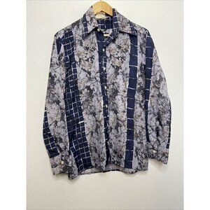 Vintage Cortez 70s Disco Button Shirt Men S Hipster Gray Blue  Hipster Preppy